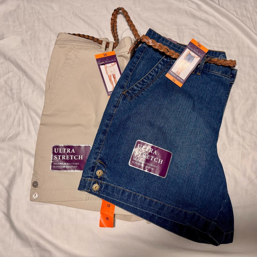 2 Gloria Vanderbilt Ultra Stretch Denim and Khaki Skirts NWT